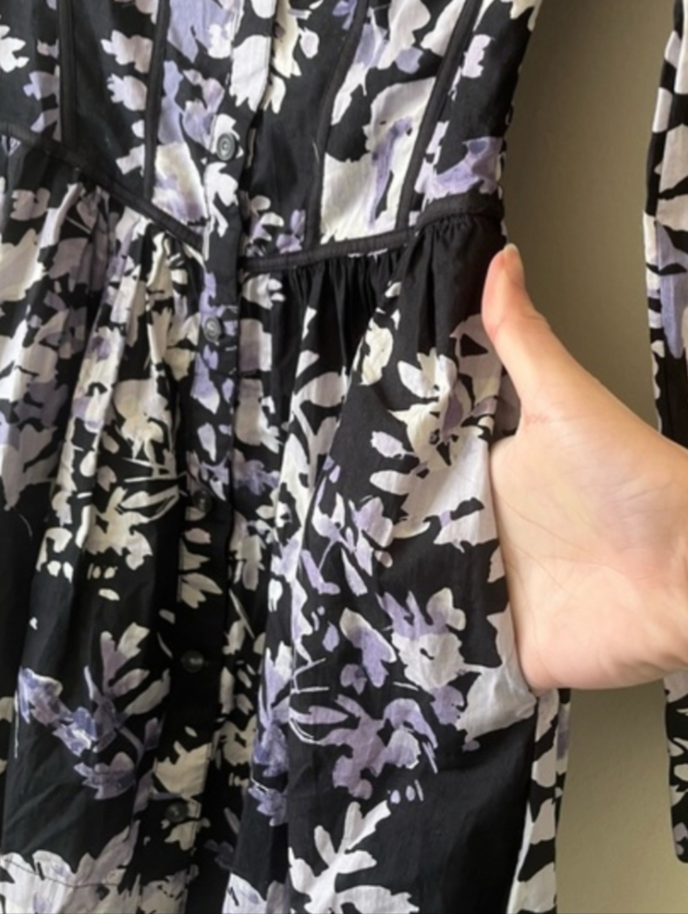 Anthropologie Womens Dress Corset Shirt Mini Long Sleeve Floral Black Size 6 - Picture 7 of 12